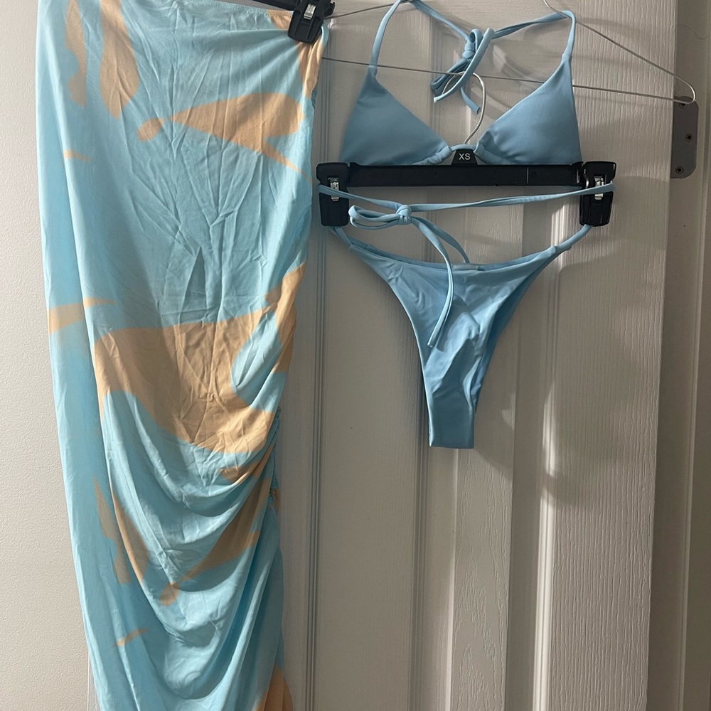 Brand New Matte Collection two piece bikini with matching cover up skirt
